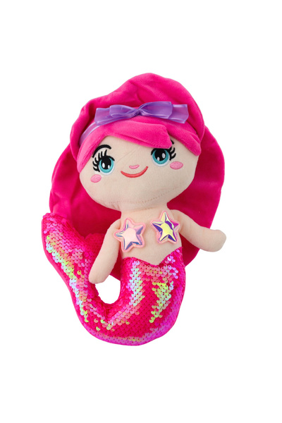LeanToys Jucărie de pluș sirenă, coadă cu paiete, roz intens, 28cm