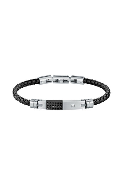 MORELLATO Bratara Moody, inox negru, argintiu, piele neagra, lungime 21cm, re...