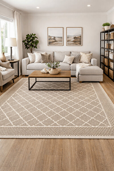 OEM Covor din bumbac țesut, Dimensiune 200 x 300 cm Cappuccino