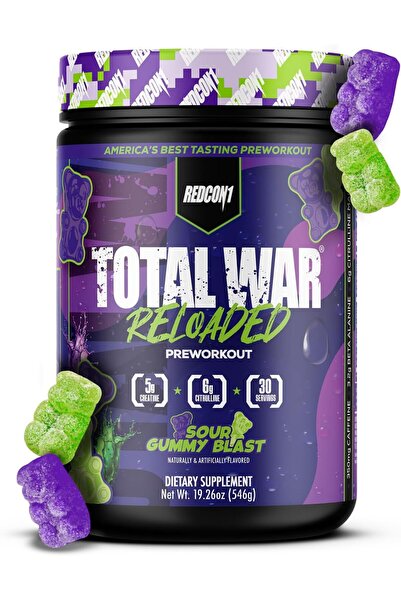 REDCON1 Total War Reloaded Pre Workout Powder, Sour Gummy Bear - Creatine, Be...
