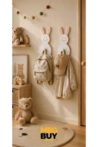 MEGBUY Tavşan Figürlü Çocuk Odası Askılığı 2'li Set
