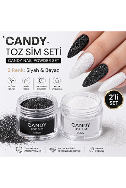Beauty Box Candy Toz Sim Seti Black & White Collection 2'li Nail Art Tırnak D...