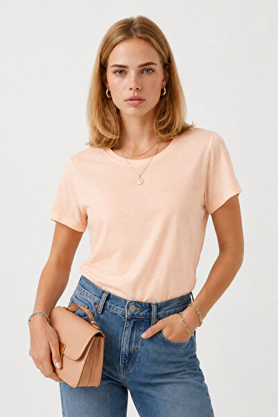 VENA Boyfriend Crew Neck Regular Fit Modal T-Shirt(Tencel)(Tm)-Pink