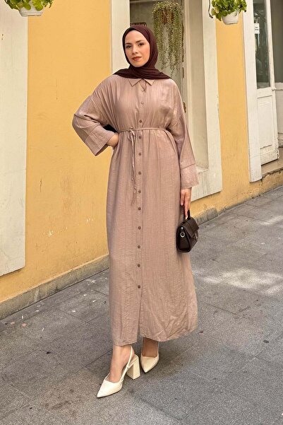 lamelif Pat Detailed Dress in Mink Color