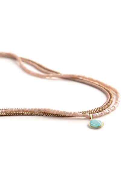 MINZA Africa Women's Necklace, 18K Gold, Beaded Necklace, with Czech Beads, Crystal & Shell, Handmade Adjustable Jewelry