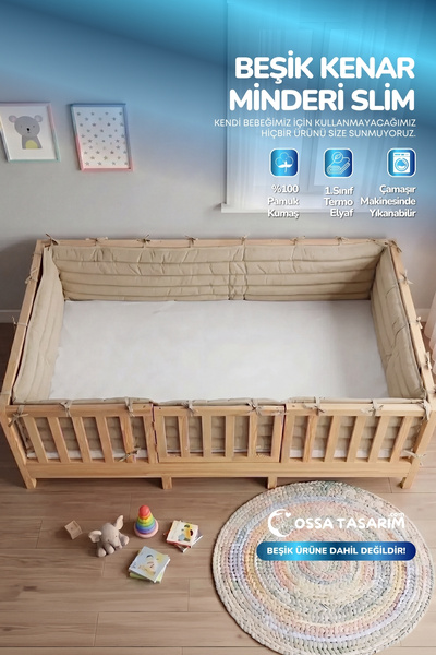 yasetex tasarım Montessori Beşik Kenar Koruma Takımı %100 Pamuk - Kapiçino - ...