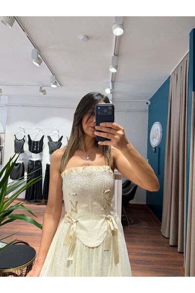 MODA İnci Işıltısı Taş İşlemeli Korse