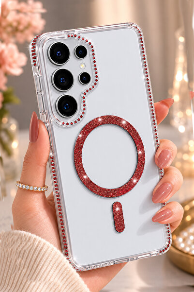 Nezih Case Samsung Galaxy S26 Ultra Uyumlu Diamond Taşlı Magsafe Sarj Destekl...