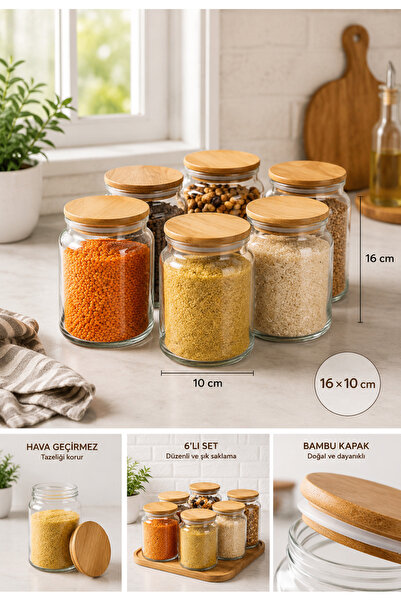 zezedesing Vacuum Glass Jars with Bamboo Lids, Set of 6, 890 ml |   Airtight ...