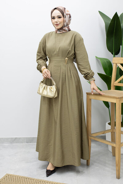 Tesettür Dünyası Double Buckle Pencil Dress Tsd260243 Khaki