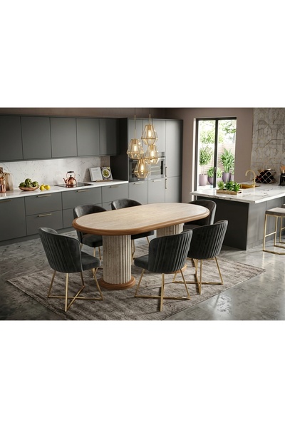 ÜNALMIŞ SALON MASASI YEMEK ODASI TAKIMI 95X185 6 KİŞİLİK SANDALYE YEMEK MASA ...