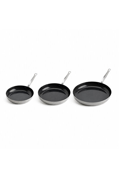 Greenpan x Mauviel 3-Ply Paslanmaz Çelik 3’lü Tava Seti 20-24-28 cm Thermolon...