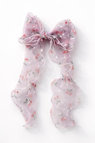 New Obsessions Cherry Patterned Tulle Fabric Bow Automatic Buckle