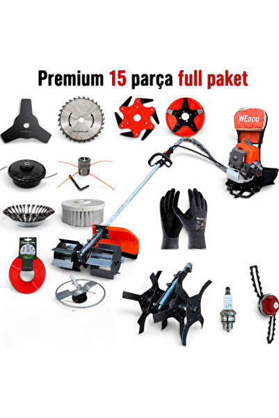 ADER Premium 15 Parça Full Paket Wedoo 3.3 HP Sırt Çantalı Ot Kesme Çapa Maki...