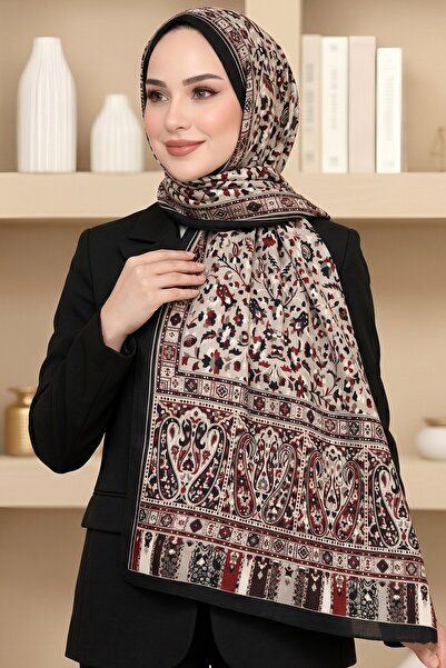 hadiora Women's Black Burgundy Floral Patterned Soft Shawl