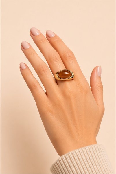 Perspective خاتم بيضاوي من الحجر البني