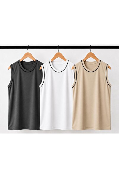 Kuraff Giyim Men's Daily Comfort Sleeveless (3-Piece) Battal Basic T-Shirt