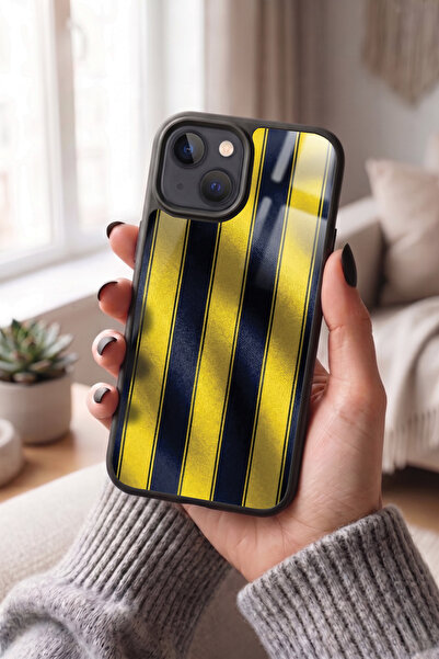 Snacase Apple iPhone 13 / 14 Uyumlu Sarı Lacivert Tasarımlı Glossy Premium Kılıf