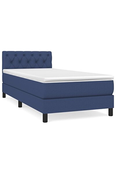 vidaxl Pat box spring cu saltea, albastru, 80x200 cm, textil