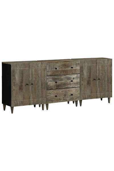 vidaxl Comode 3 piese gri deschis 60 x 33.5 x 75 cm lemn masiv de mango