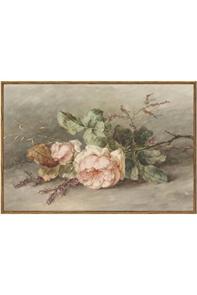 ALAYRA International Framed Vintage Pink Botanical Flower Canvas Wall Art Dec...