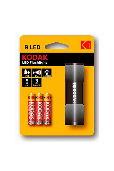 Kodak مصباح يدوي بـ 9 مصابيح LED مع 3 بطاريات XAAA ومسافة إضاءة تصل إلى 25 مت...