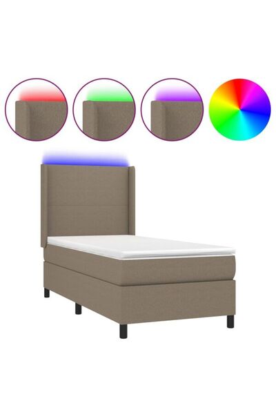 vidaxl Pat cu arcuri, saltea și LED, gri taupe, 80 x 200 cm, textil