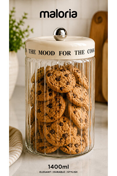 Maloria Mood Cream Vacuum Lid Motto Glass Striped Jar