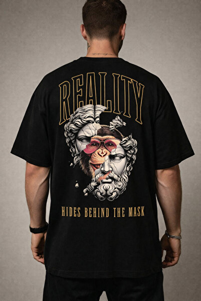 cc collection Unisex Oversize Reality Printed Black T-Shirt