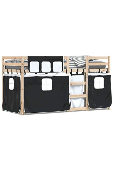 vidaxl Pat supraetajat pentru copii cu perdele, Negru/Alb, 80 x 200 cm, Lemn ...