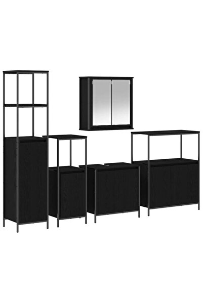 vidaxl Set de mobilier de baie din 5 piese, stejar negru, lemn prelucrat