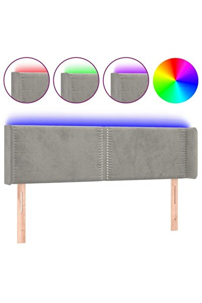 vidaxl Tăblie LED, Gri deschis, 147 x 16 x 78/88 cm, Catifea