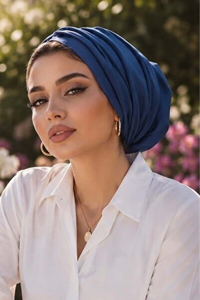 Aişe tesettür Șapcă casual drapată cu două straturi Indigo