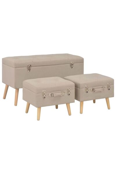 vidaxl Taburete cu depozitare, 3 buc., bej, material textil