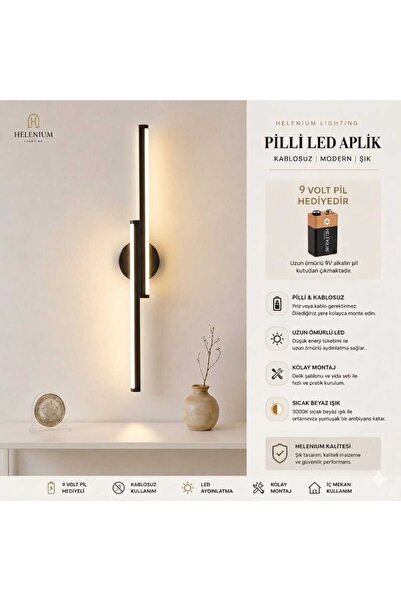 Helenium Lighting Pilli LED Aplik 2 Li Kablosuz Duvar Lambası – Modern Dekora...