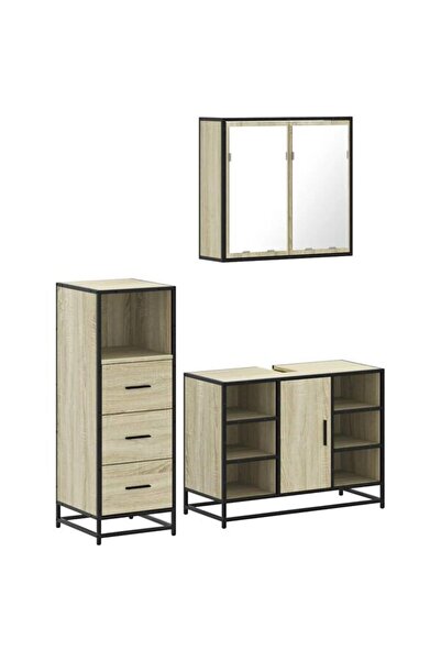 vidaxl Set mobilier baie din 3 piese, stejar Sonoma, lemn prelucrat