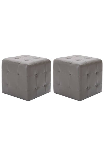 vidaxl Taburet, 2 buc., gri, 30 x 30 x 30 cm, piele ecologică