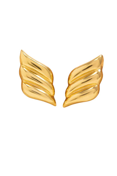 Black Season Striped Wave Earrings Gold Steel |   Black Season