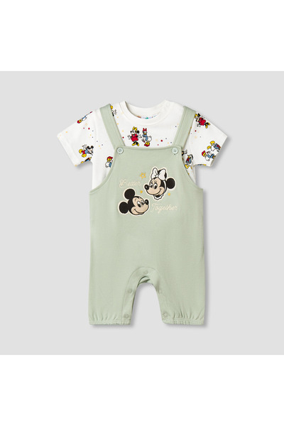 Disney Round Neck Short Sleeve T-shirt and Dungaree Set with Mickey Mouse and...