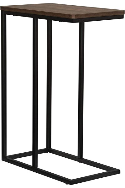horoof home C-Shaped Side Table with Metal Frame, Wood Top, Compact Industria...