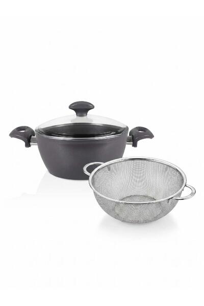 FALEZ Ceramic Pot 20 cm and Altabi Steel Pasta Strainer 25 cm