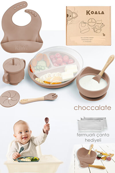 Kiwi Koala %100 Doğal Silikon Bebek Beslenme Seti - BPA Free Vakumlu Mama Tab...