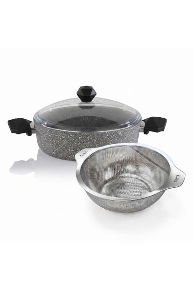 Schafer Granite Karnıyarık Pot 26 cm and Altabi Pasta Strainer 22 cm Steel