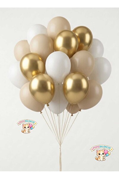 PISPISBALONCUK beyaz bej metalik gold 10 adet doğum günü babyshower cinsiyet ...