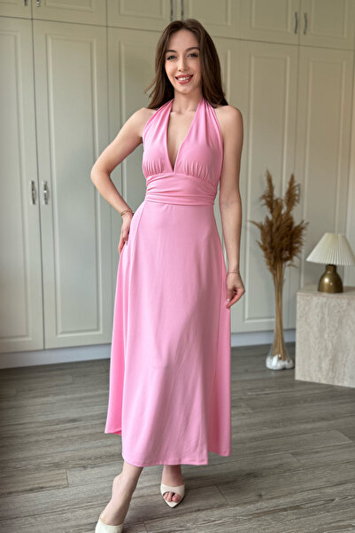 Dilay Gökoğlu Butik Halter Neck, Low-Cut, Slit Midi Dress