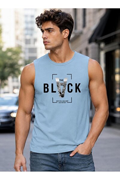 caddekombin Tricou/Tricou albastru pentru bărbați, cu tipografie neagră, impr...