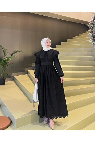 Nes Moda Pelerin Yaka Detaylı Kuşaklı Fisto Elbise