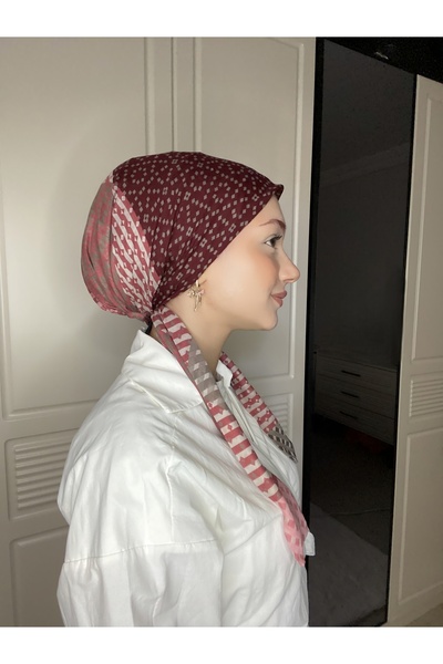 Anatolye Pink Patterned Cheesecloth Scarf Bonnet - Non-Slip, Anti-Sweat (Non-...