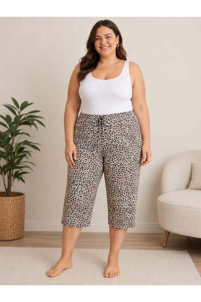 Pemilo Women's Plus Size Leopard Milan Capri Single Bottom