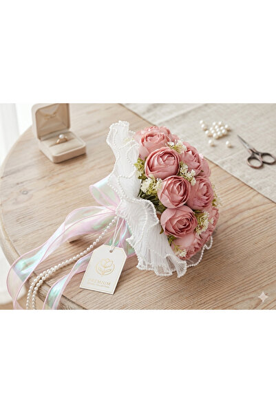 Acarflowers GÜL KURUSU RENKLİ ŞAKAYIK TÜLLÜ GELİN BUKETİ